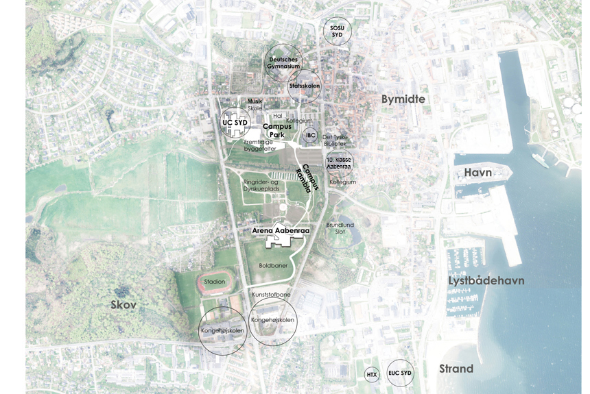 Oversigtskort af uddannelsesinstitutioner i Aabenraa